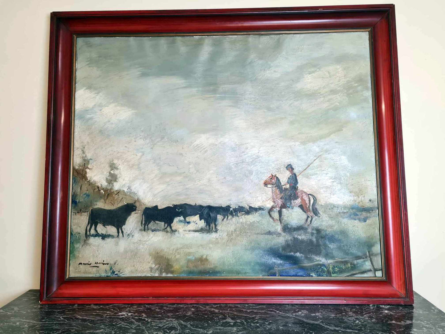 Très Grand Tableau Huile Sur Toile "la Camargue"