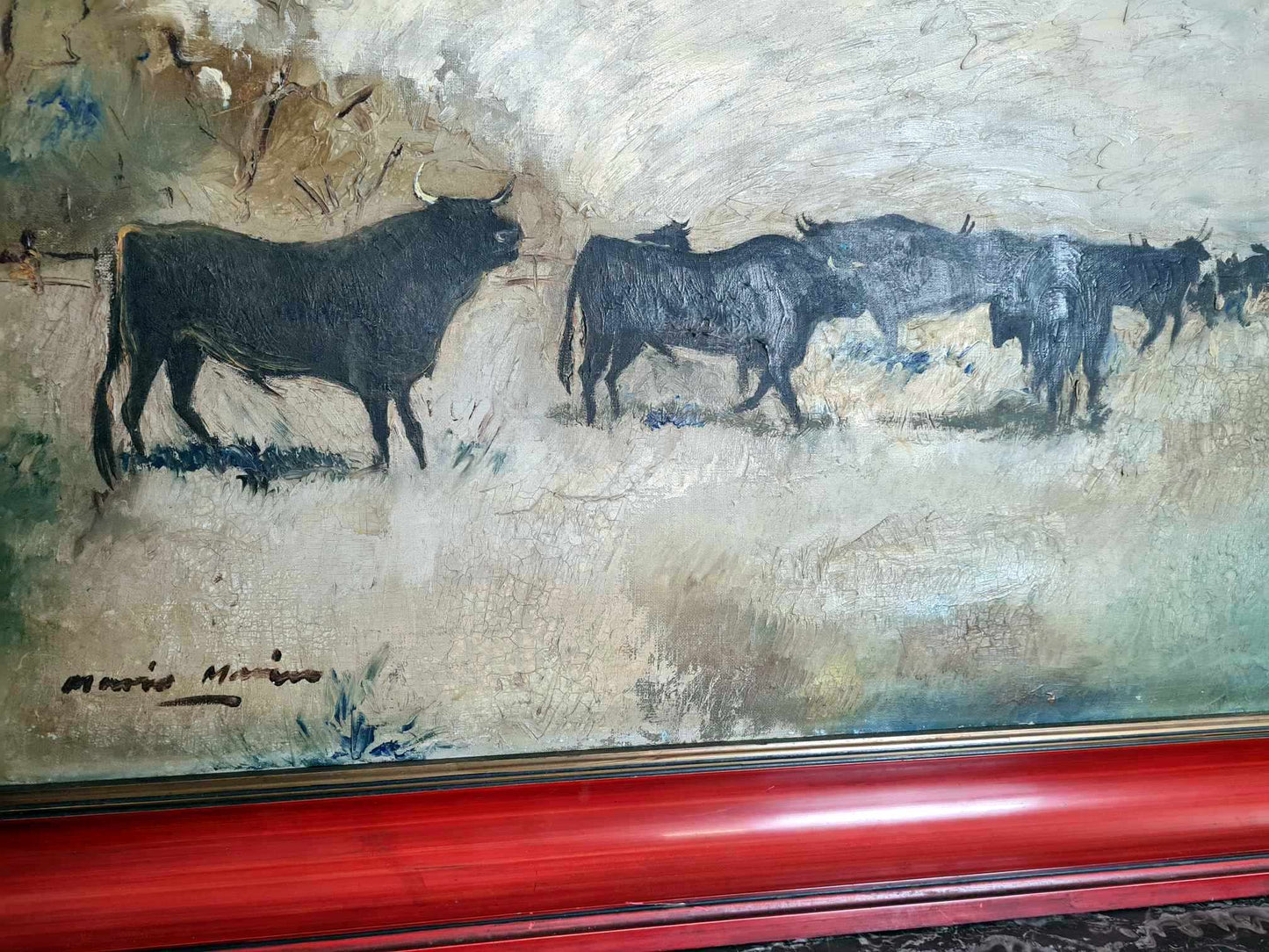 Très Grand Tableau Huile Sur Toile "la Camargue"