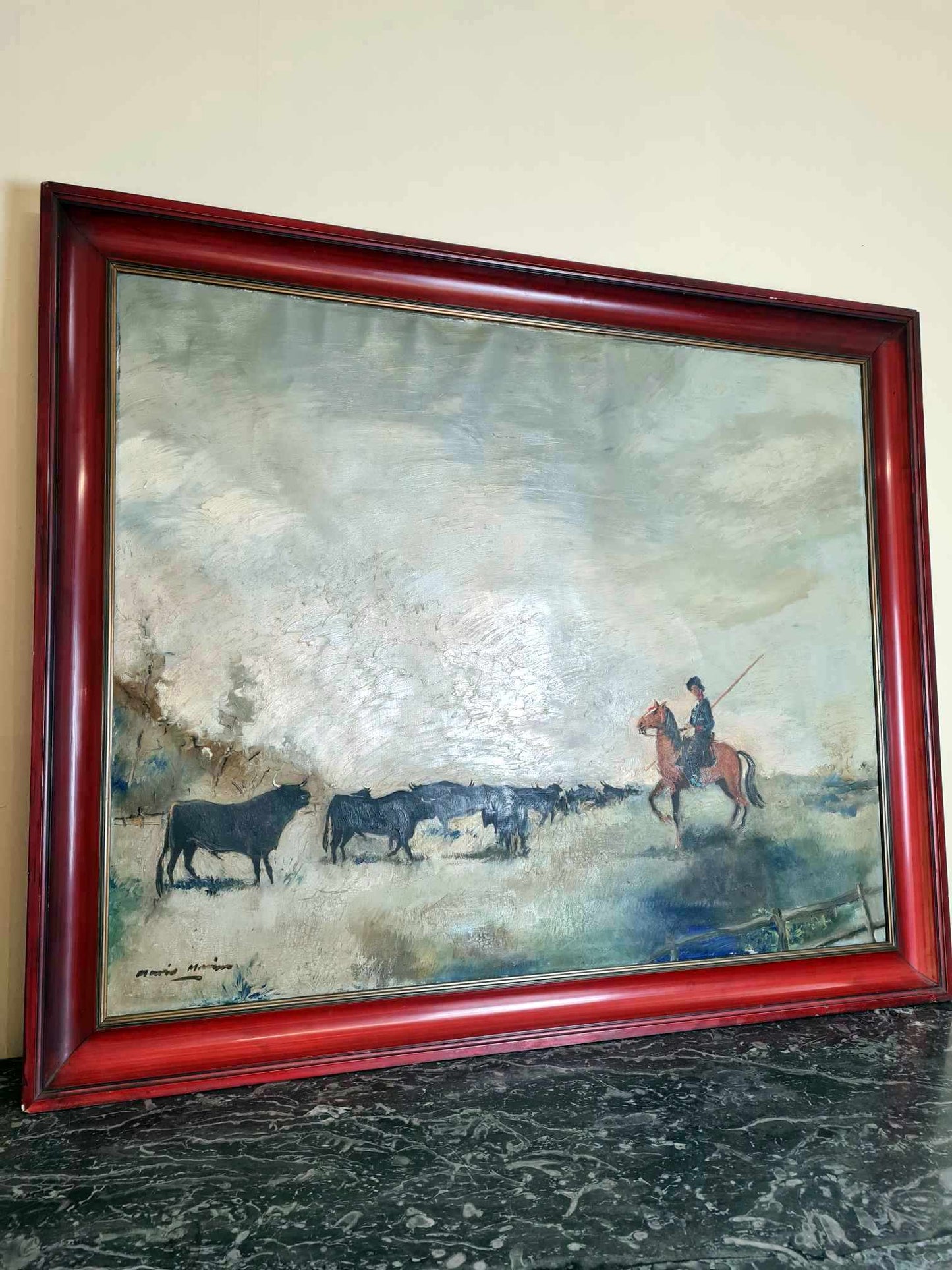 Très Grand Tableau Huile Sur Toile "la Camargue"