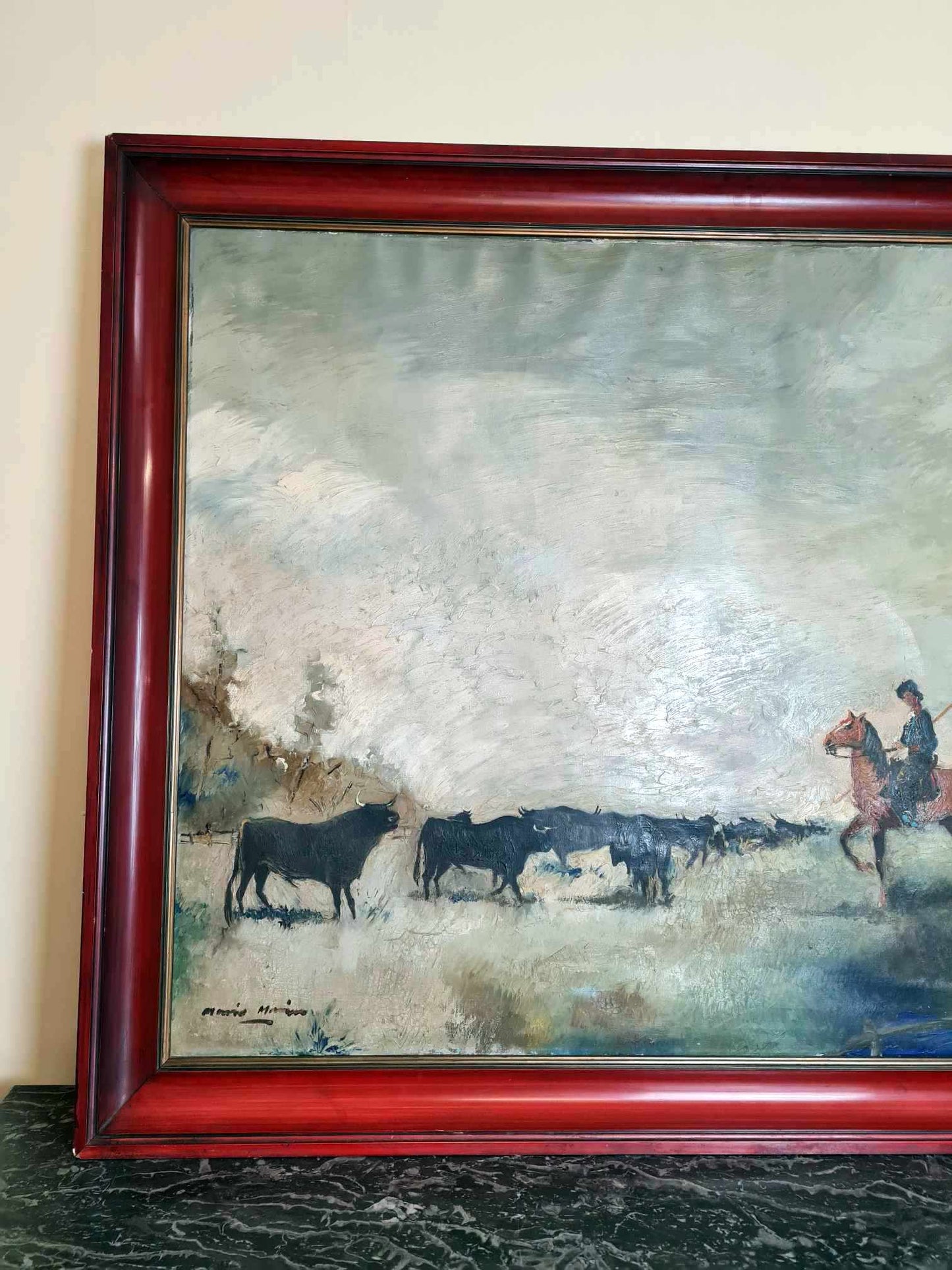 Très Grand Tableau Huile Sur Toile "la Camargue"