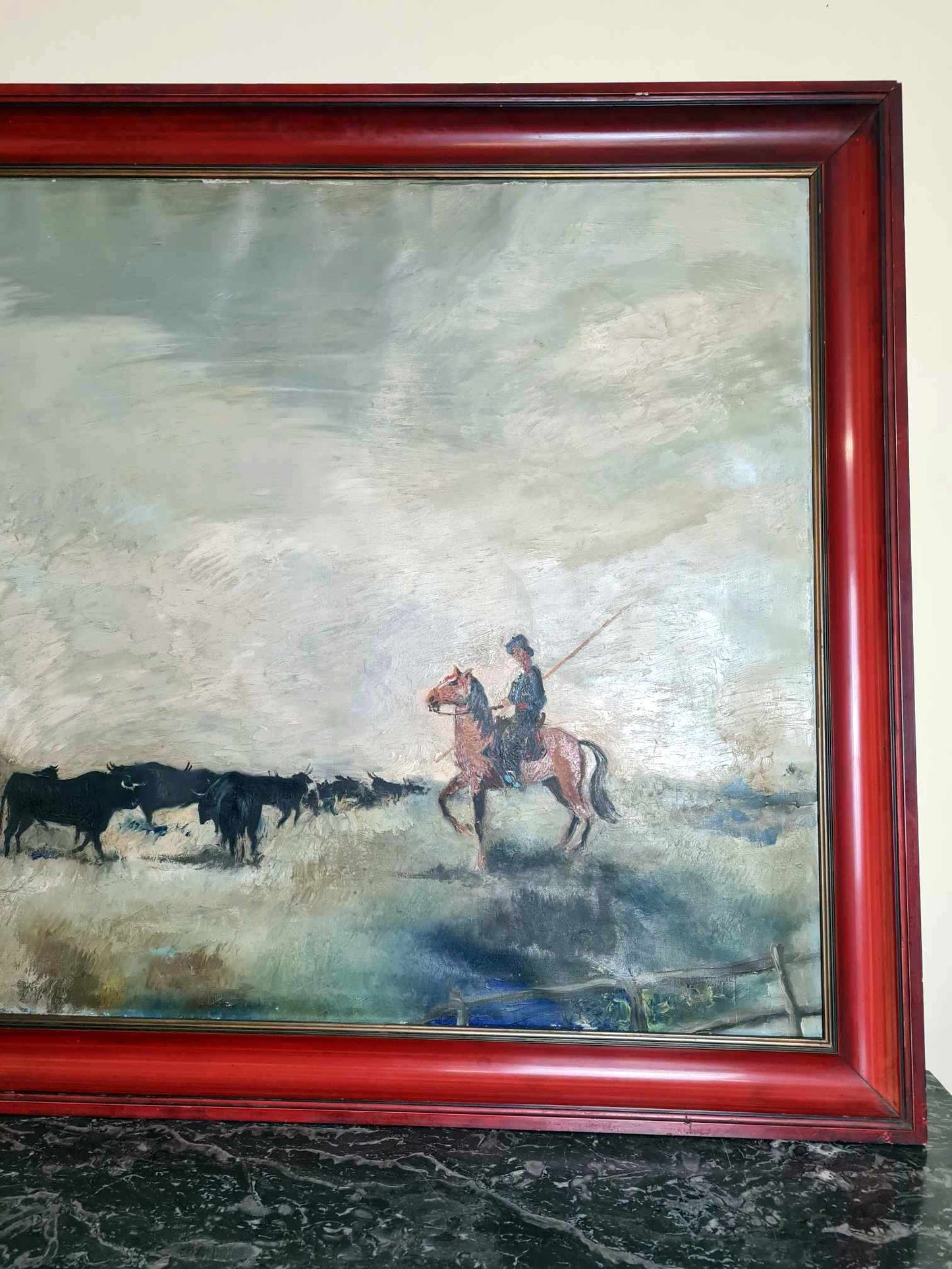 Très Grand Tableau Huile Sur Toile "la Camargue"