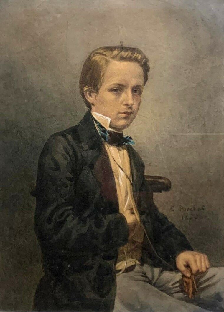école Suisse 19eme (1856) : Portrait En Aquarelle Sur Papier Parchemin