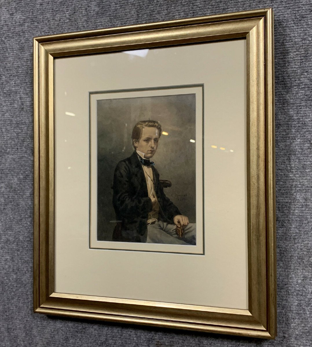école Suisse 19eme (1856) : Portrait En Aquarelle Sur Papier Parchemin
