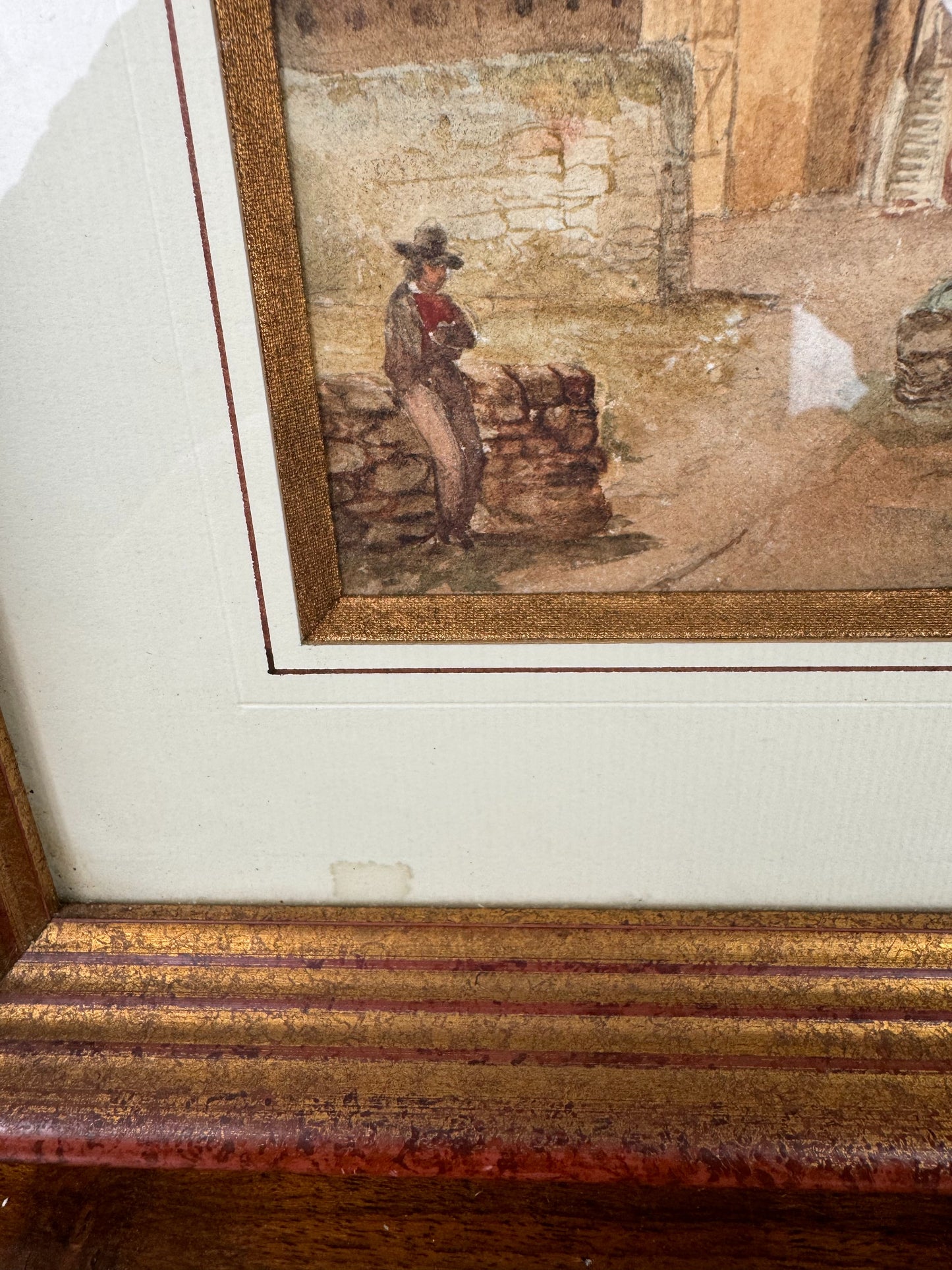 Très belle aquarelle vue d'un clocher de village datée de 1899
