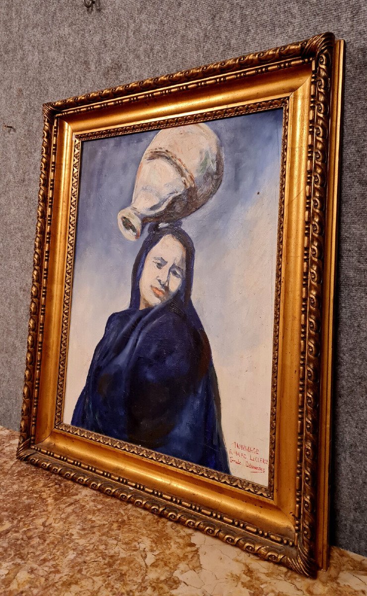 Huile Sur Toile Hommage A Mad Leclercq : école Orientaliste Vers 1950