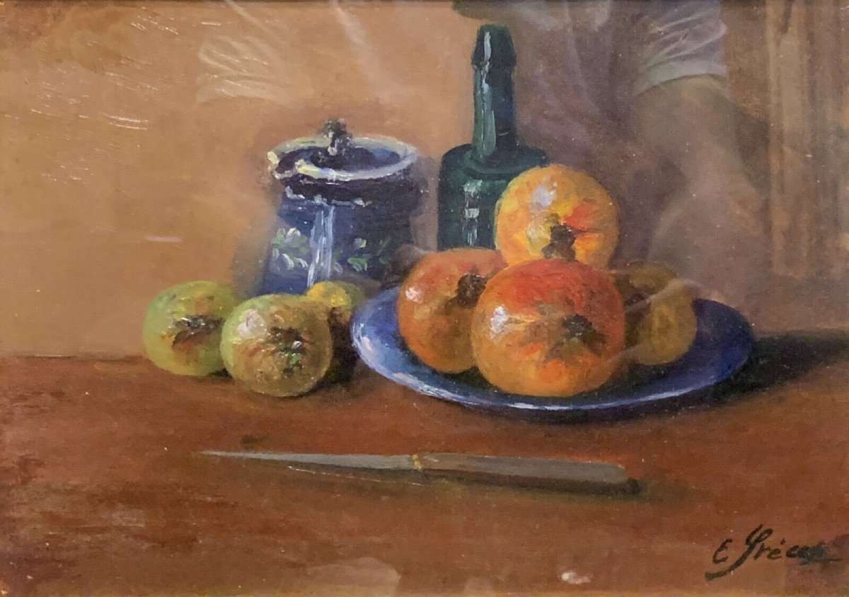 Eugénie Frecot « Nature Morte Aux Fruits » Huile Sur Papier Signée