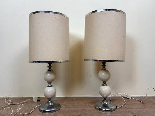 Paire de Lampes à poser CHEVRON vintage 1970&nbsp;pieds en bois laqué, chrome