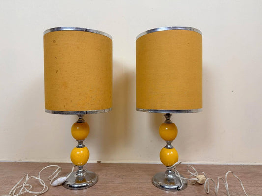 Paire de Lampes à poser CHEVRON vintage 1970&nbsp;pieds en bois laqué, chrome