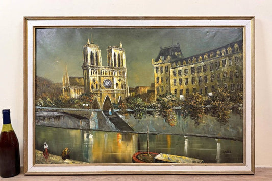 Richard KAISER&nbsp; : huile sur toile vue de Notre Dame depuis la Seine