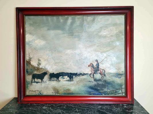 Très Grand Tableau Huile Sur Toile "la Camargue"