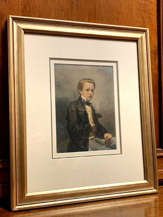 école Suisse 19eme (1856) : Portrait En Aquarelle Sur Papier Parchemin