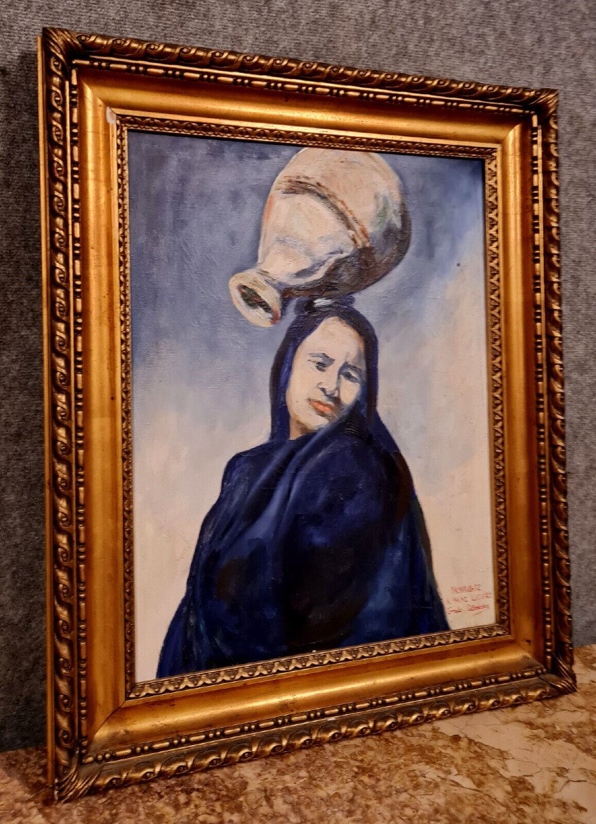 Huile Sur Toile Hommage A Mad Leclercq : école Orientaliste Vers 1950